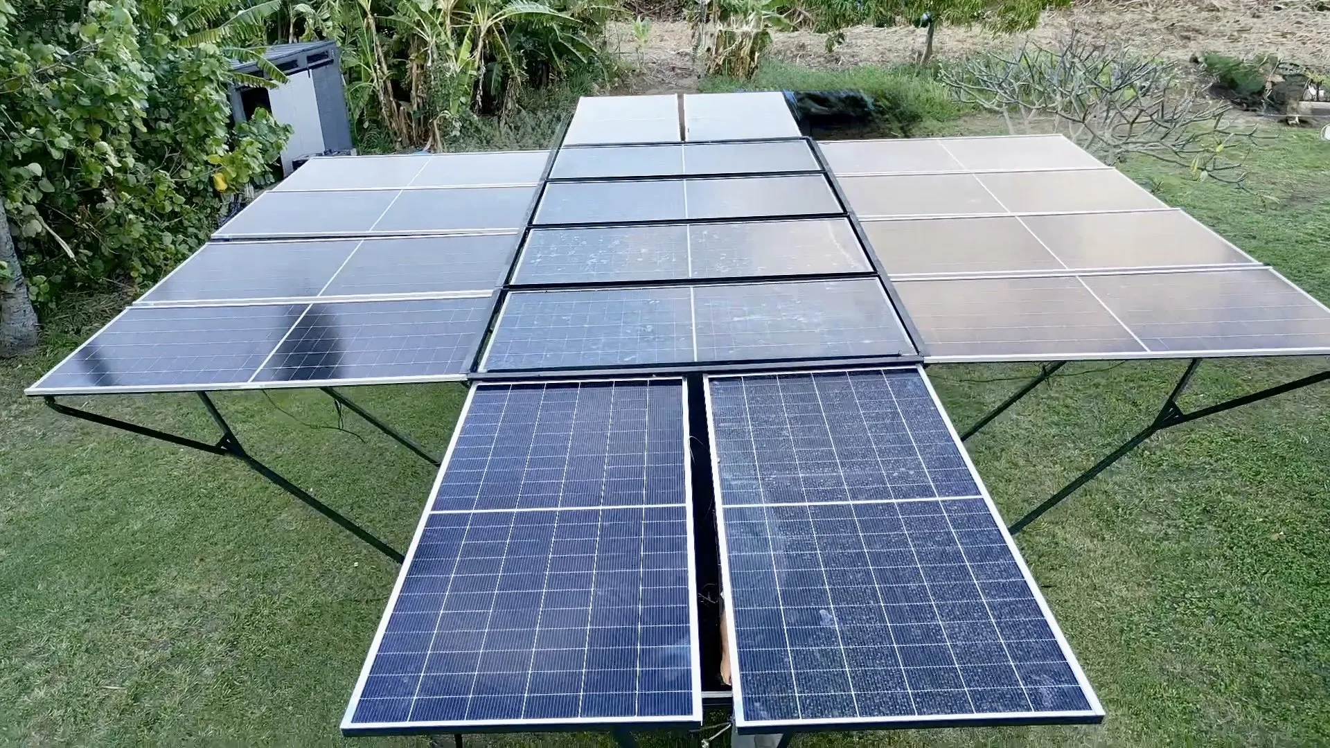 Power Cube solar panels fully unfolded on grass